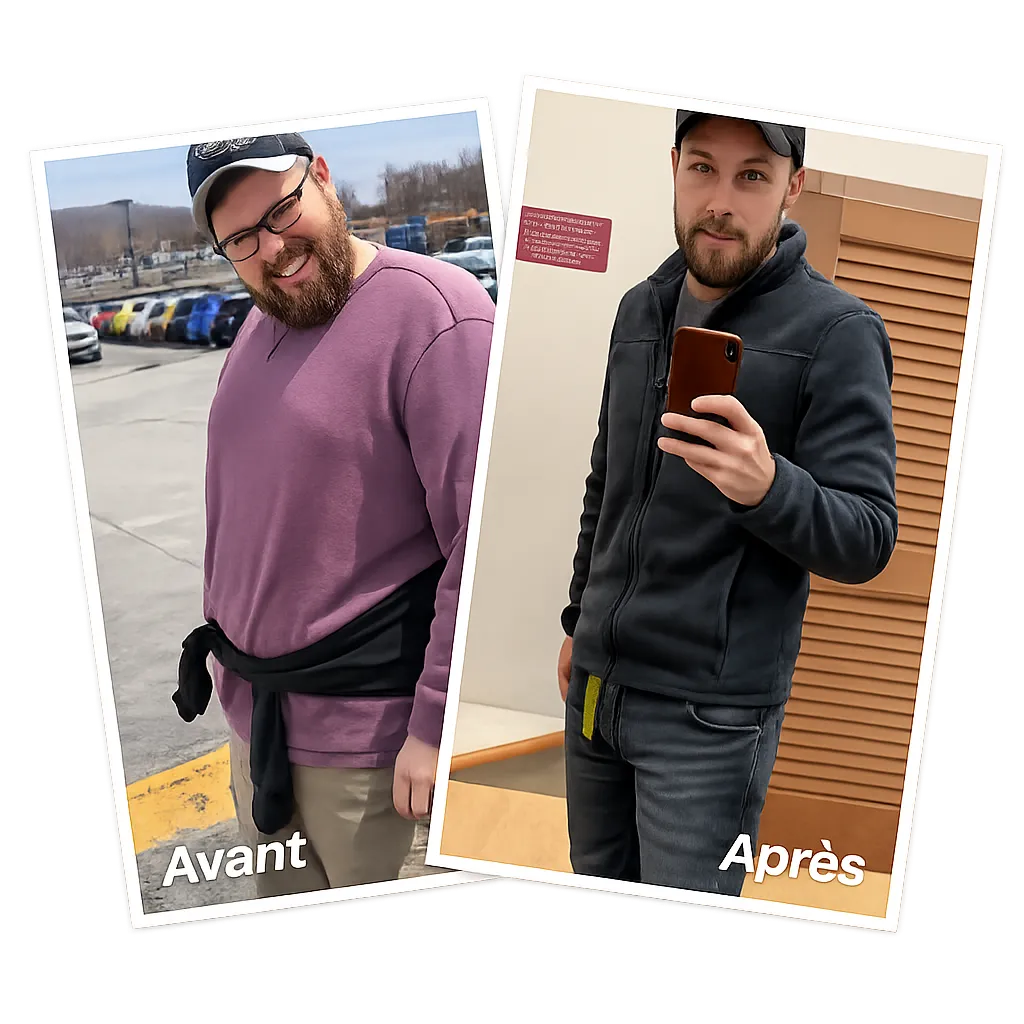 Image avant après d’un homme montrant une transformation réaliste avec Fitness Keto Capsules