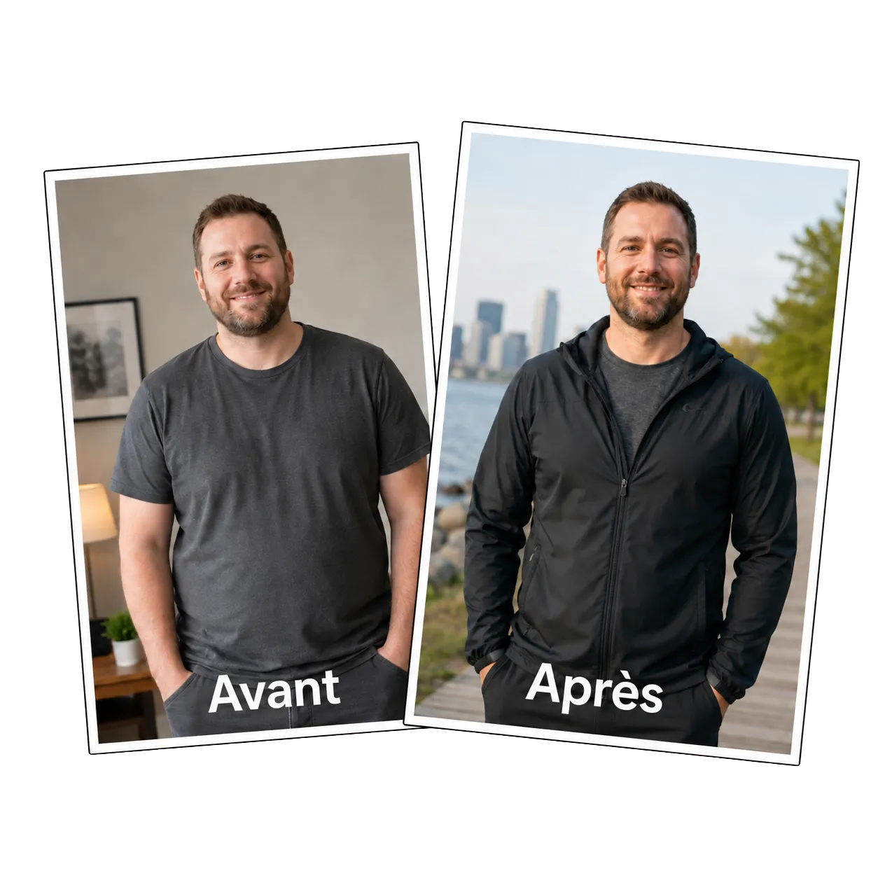Transformation avant après d’un homme montrant une nouvelle énergie avec Fitness Keto Capsules